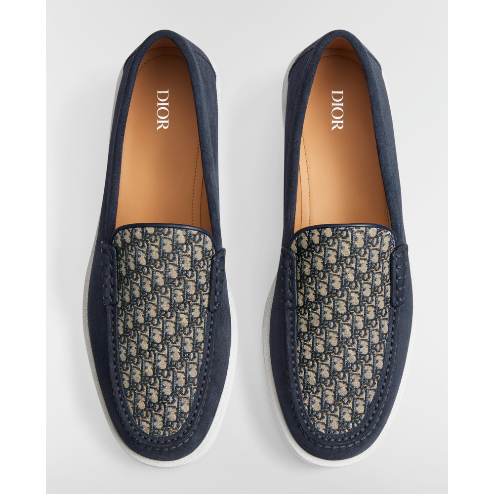 Dior Men Granville Navy Blue Suede Beige Black Oblique Logo Slip On Loafer 44 11 - Picture 9 of 16